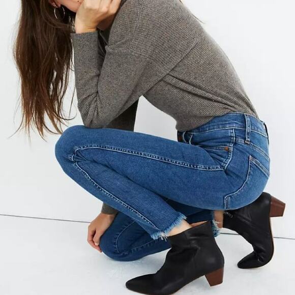 Madewell 10" High Rise Skinny Jeans Raw Hem Button Fly Dark Wash Size 26 - Picture 11 of 11